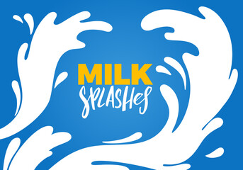 Vector Illustration of Cartoon Milk Splashes. Dynamic Yogurt Wave Border on Blue background. Vector Milk Package Design