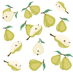 Pattern with green pears drawing in vintage style. Pattern for paper design. Summer background.