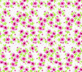 Seamless floral pattern for design. Small pink flowers. White background. Modern floral texture. The elegant the template for fashion prints.