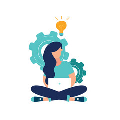 Vector creative illustration of business graphics, the company is engaged in the joint construction of column graphs, the rise of the career to success, flat color icons, business analysis