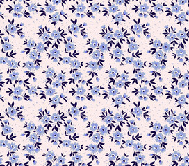 Floral pattern. Pretty flowers on light background. Printing with small light blue flowers. Ditsy print. Seamless vector texture. Spring bouquet.