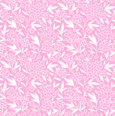 Seamless floral pattern for design. Small white flowers. Light pink background. Modern floral texture. The elegant the template for fashion prints.