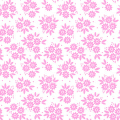 Naklejka na ściany i meble Floral pattern. Pretty flowers on white background. Printing with small pink flowers. Ditsy print. Seamless vector texture. Spring bouquet.