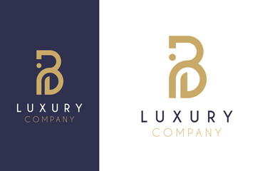 Premium Vector B Logo in two colour variations. Beautiful Logotype design for luxury company branding. Elegant identity design in blue and gold.