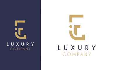 Obraz premium Premium Vector E Logo in two colour variations. Beautiful Logotype design for luxury company branding. Elegant identity design in blue and gold.