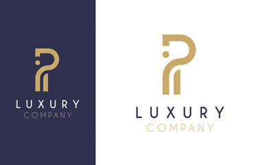 Premium Vector P Logo in two colour variations. Beautiful Logotype design for luxury company branding. Elegant identity design in blue and gold.