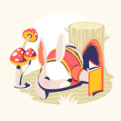 Animal Characters Reading Books Vector Illustration. Rabbit Bookworm