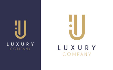 Premium Vector U Logo in two colour variations. Beautiful Logotype design for luxury company branding. Elegant identity design in blue and gold. - obrazy, fototapety, plakaty