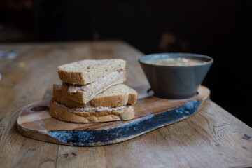 soup and sandwich in cafe