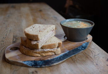 soup and sandwich in cafe