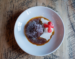 Chocolate pudding with ice cream