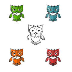 Owl Vector Illustration Logo Set. Mascot/Character Design.