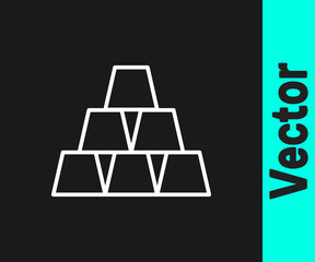 White line Gold bars icon isolated on black background. Banking business concept. Vector Illustration