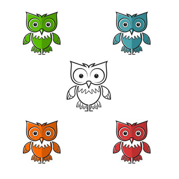 Owl Vector Illustration Logo Set. Mascot/Character Design.