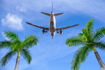 landing of an modern airliner in a vacation center