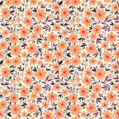 Foto op Plexiglas Kleine bloemen Bloemenpatroon. Mooie bloemen op witte achtergrond. Bedrukking met kleine koraalbloemen. Ditsy print. Naadloze vectortextuur. Lente boeket.