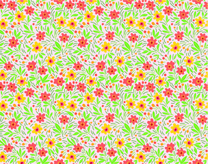 Vector seamless pattern. Pretty pattern in small flower. Small yellow and orange flowers. White background. Ditsy floral background. The elegant the template for fashion prints.
