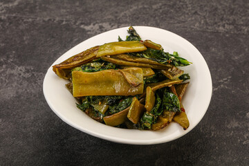 Vagan cuisine with roasted green bean