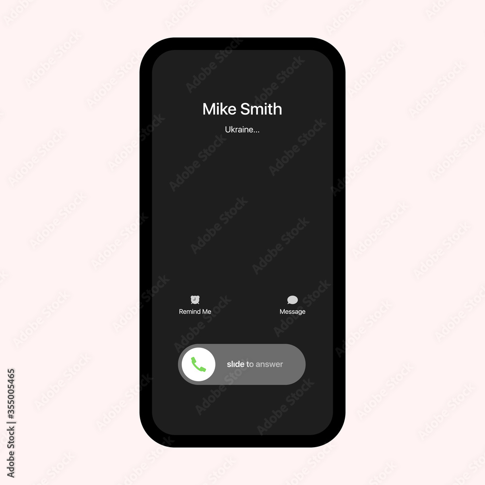 Poster iphone call screen interface. incoming call. slide to answer. iphone ios call screen template. smart