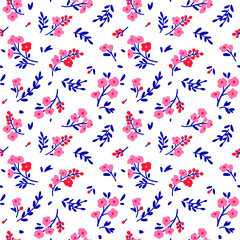 Elegant floral pattern in small pink flower. Liberty style. Floral seamless background for fashion prints. Ditsy print. Seamless vector texture. Spring bouquet.