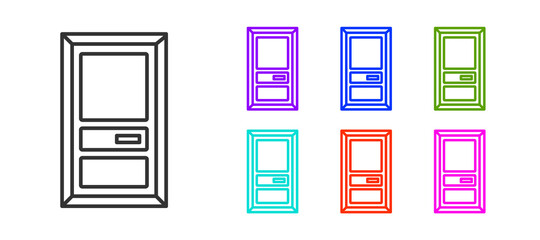 Black line Closed door icon isolated on white background. Set icons colorful. Vector Illustration