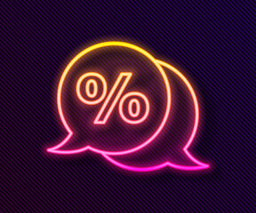 Glowing neon line Discount percent tag icon isolated on black background. Shopping tag sign. Special offer sign. Discount coupons symbol. Vector Illustration