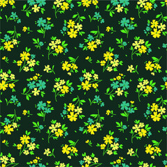 Elegant floral pattern in small yellow and blue flower. Liberty style. Floral seamless background for fashion prints. Ditsy print. Seamless vector texture. Spring bouquet.