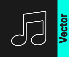 White line Music note, tone icon isolated on black background. Vector Illustration
