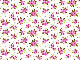 Cute floral pattern in the small flower. Ditsy print. Motifs scattered random. Seamless vector texture. Elegant template for fashion prints. Printing with small pink flowers. White background.