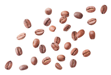 Naklejka premium Coffee beans fly on a white background. Isolated