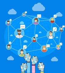 business online communication and social network media concept connection