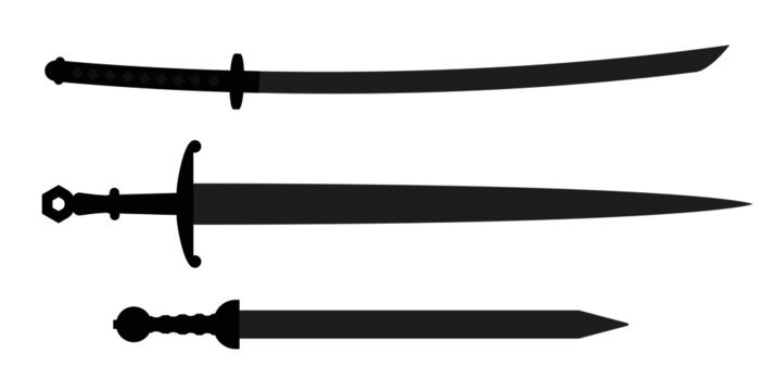 Swords isolated on white, Katana, bastard sword, gladius.