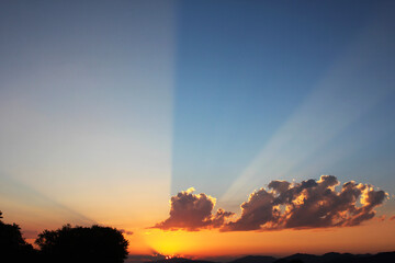 Mountain cloudscape and landscape in Georgia. Sunset colors and time.