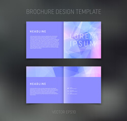 Vector brochure, booklet, presentation design template with purple geometric low poly  abstract background