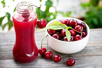 delicious juice with fresh cherries