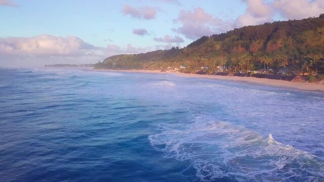 Aerial view of the famous North Shore of Oahu island in Hawaii