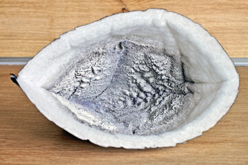 Closeup of a clogged filter bag of a ventialation system