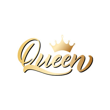 Trendy lettering Queen with gold crown image for print