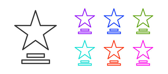 Black line Movie trophy icon isolated on white background. Academy award icon. Films and cinema symbol. Set icons colorful. Vector Illustration
