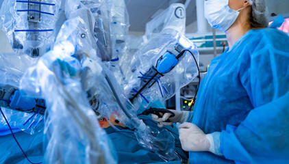 Da Vinci Surgery. Medical operation involving robot. Future of Medicine