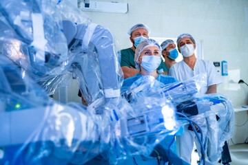 Medical operation involving robot. Medical robot. Robotic Surgery.