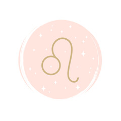 Cute zodiac leo icon logo vector illustration on circle with brush texture for social media story highlight