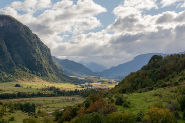 Naklejka premium From this natural viewpoint you can see the scenery close to Villa Manihuales. Villa Manihuales is a small town located at the Carretera Austral in Chile close to Port Aysen City.