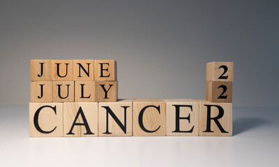 Cancer word on wooden cubes on white background.