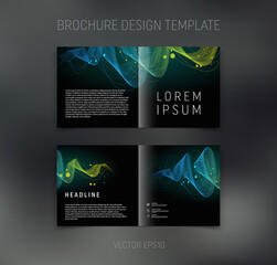 Vector brochure, booklet, presentation design template with colorful dynamic swirl on black abstract background