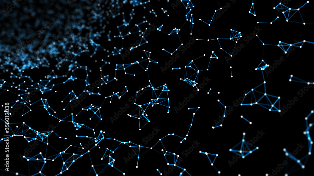 Poster digital plexus of glowing lines and dots. abstract background. 3d rendering. network or connection. 