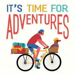 Adventure bicycling travel with pet vector concept