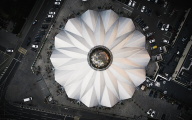 panorama of the center of Moscow in the vicinity of Dorogomilovsky market photographed from a height