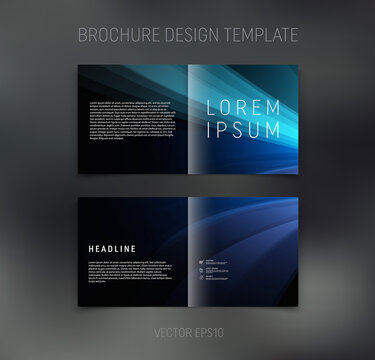 Vector brochure, booklet, presentation design template with blue and black abstract background