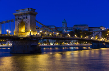 Photo of night Chain Bridge near Buda Fortress in Hungary